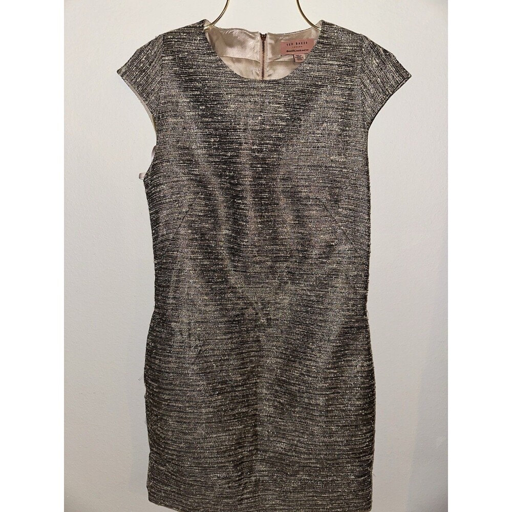 Designer TED BAKER Black/Tan/Gold Party Evening Cocktail dress sz 0 Sparkles!